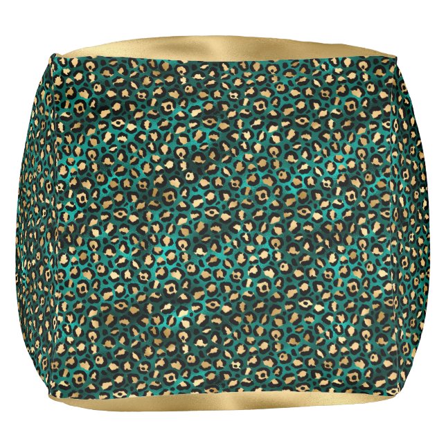 Teal and Gold Leopard Series Design 3  Pouf (Bottom)