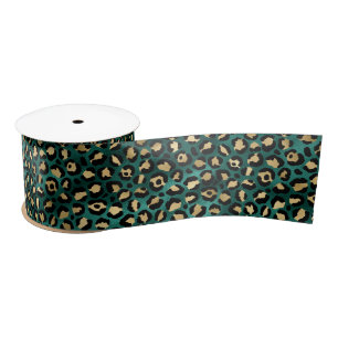 Teal and Gold Leopard Series Design 3  Satin Ribbon