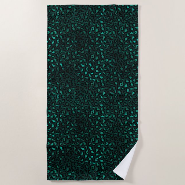 Teal and Gold Leopard Series Design 4 Beach Towel (Front)