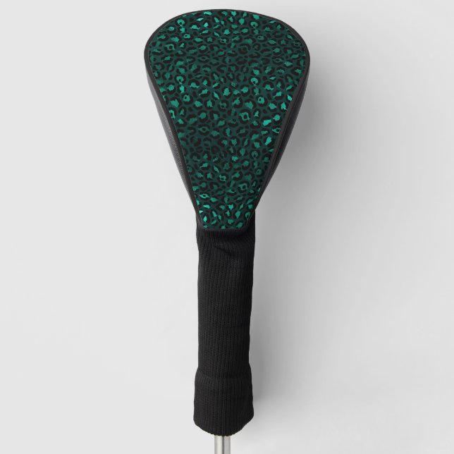 Teal and Gold Leopard Series Design 4 Golf Head Cover (Front)