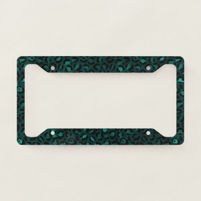 Teal and Gold Leopard Series Design 4 License Plate Frame (Front)