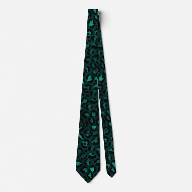 Teal and Gold Leopard Series Design 4 Neck Tie (Front)