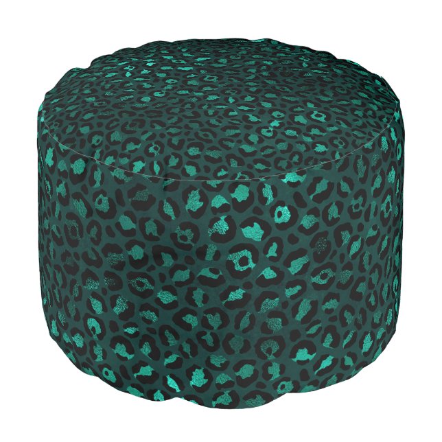 Teal and Gold Leopard Series Design 4  Pouf (Angled Front)
