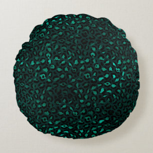 Teal and Gold Leopard Series Design 4 Round Pillow