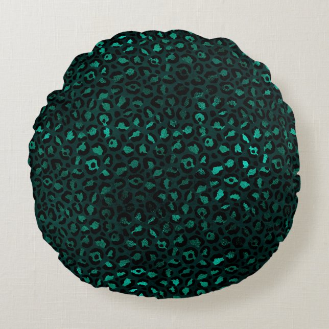 Teal and Gold Leopard Series Design 4  Round Pillow (Front)