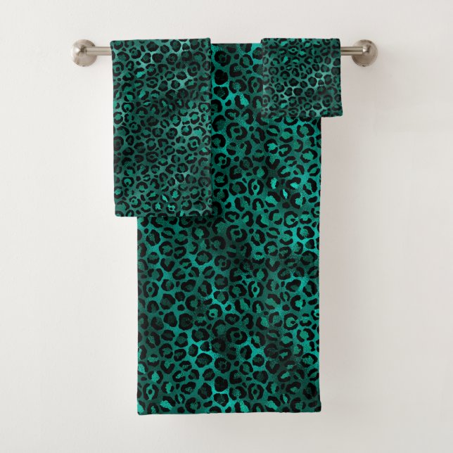 Teal and Gold Leopard Series Design 5 Bath Towel Set (Insitu)