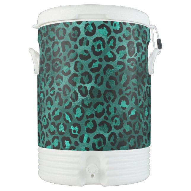 Teal and Gold Leopard Series Design 5 Beverage Cooler (Front)