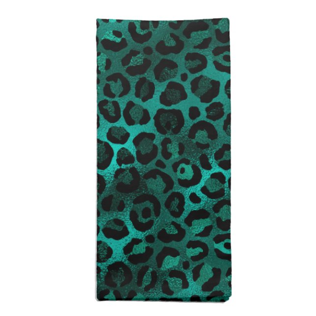 Teal and Gold Leopard Series Design 5 Cloth Napkin (Folded)