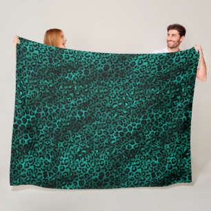 Teal and Gold Leopard Series Design 5  Fleece Blanket