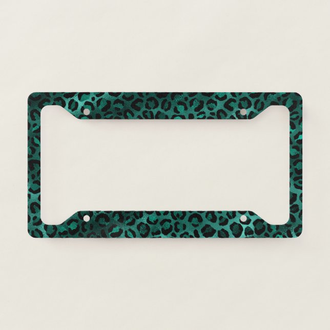 Teal and Gold Leopard Series Design 5 License Plate Frame (Front)