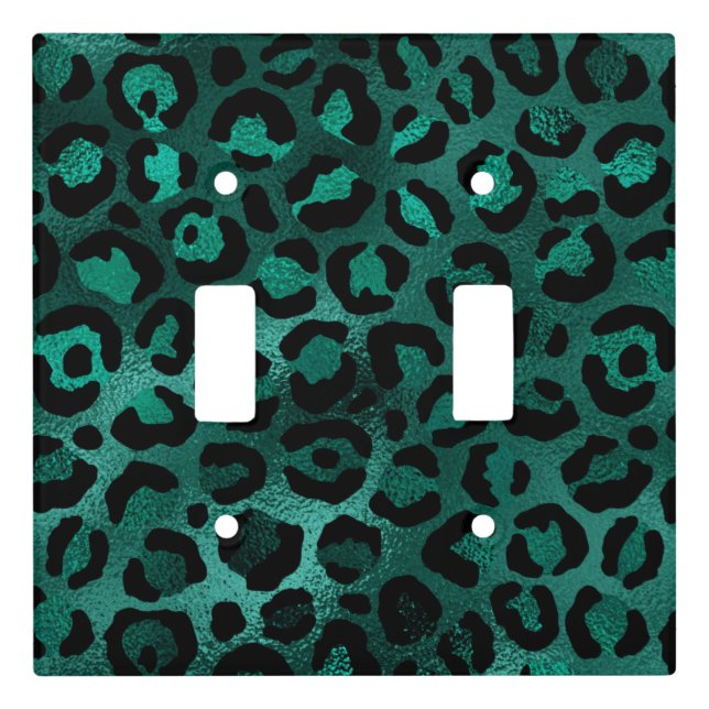 Teal and Gold Leopard Series Design 5 Light Switch Cover (Front)