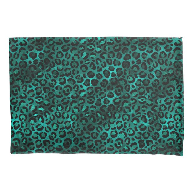 Teal and Gold Leopard Series Design 5 Pillow Case (Front-Left)