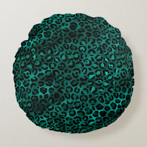 Teal and Gold Leopard Series Design 5  Round Pillow