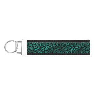 Teal and Gold Leopard Series Design 5 Wrist Keychain