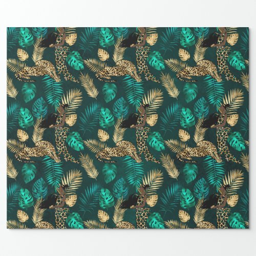 Teal and Gold Leopard Series Design 7  Wrapping Paper