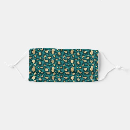 Teal and Gold Leopard Spots Adult Cloth Face Mask (Front, Folded)