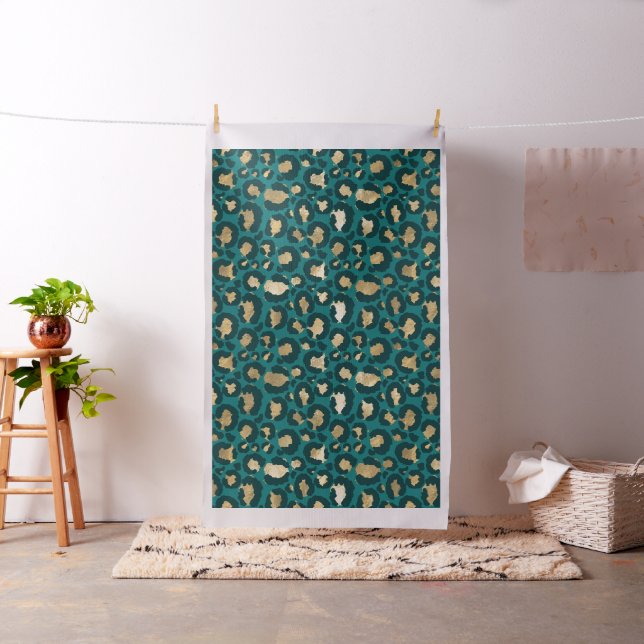 Teal and Gold Leopard Spots Fabric (In Situ)