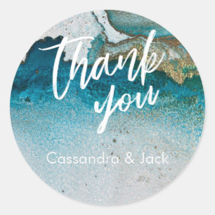 Teal and Gold Liquid Abstract Art Casual Hand Classic Round Sticker