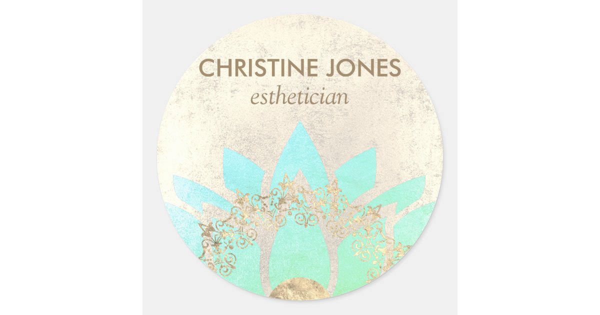 teal and gold lotus flower • classic round sticker | Zazzle