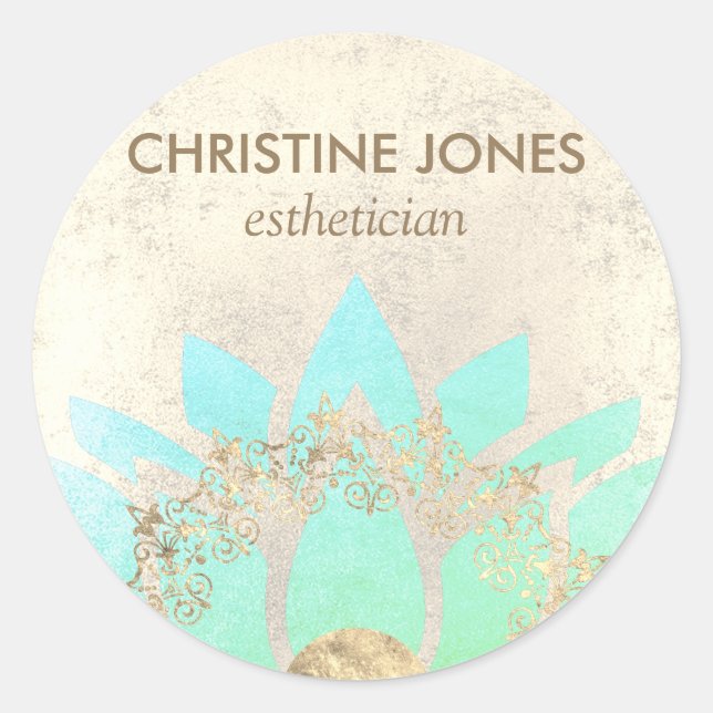 teal and gold lotus flower • classic round sticker (Front)