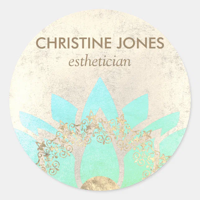 teal and gold lotus flower • classic round sticker | Zazzle