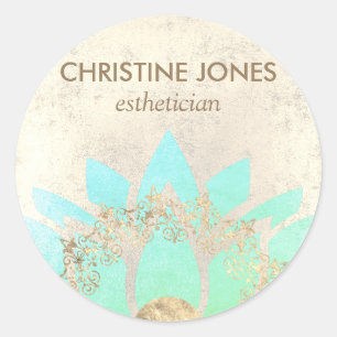 teal and gold lotus flower • classic round sticker