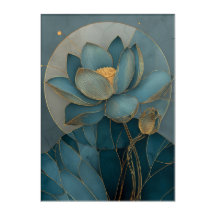 Teal and Gold Lotus Flower Geometric Line Art Zen