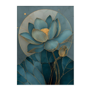 Teal and Gold Lotus Flower Geometric Line Art Zen