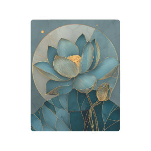 Teal and Gold Lotus Flower Geometric Line Art Zen