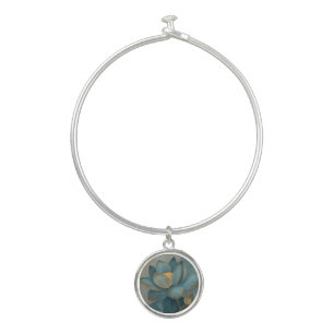 Teal and Gold Lotus Flower Geometric Line Art Zen Bangle Bracelet