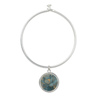 Teal and Gold Lotus Flower Geometric Line Art Zen Bangle Bracelet