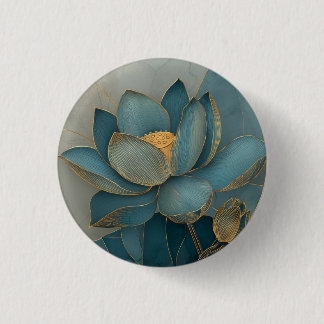 Teal and Gold Lotus Flower Geometric Line Art Zen Button