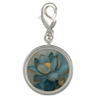 Teal and Gold Lotus Flower Geometric Line Art Zen Charm