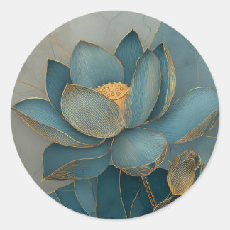 Teal and Gold Lotus Flower Geometric Line Art Zen Classic Round Sticker