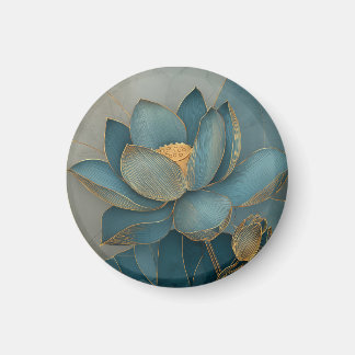 Teal and Gold Lotus Flower Geometric Line Art Zen Magnet
