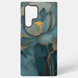 Teal and Gold Lotus Flower Geometric Line Art Zen Samsung Galaxy S22 Ultra Case