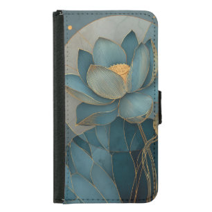Teal and Gold Lotus Flower Geometric Line Art Zen Samsung Galaxy S5 Wallet Case