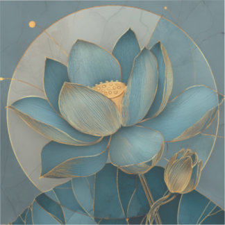 Teal and Gold Lotus Flower Geometric Line Art Zen Sticker