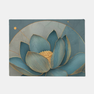 Teal and Gold Lotus Flower Geometric Line Doormat