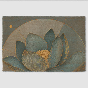 Teal and Gold Lotus Flower Geometric Line Fiber Doormat