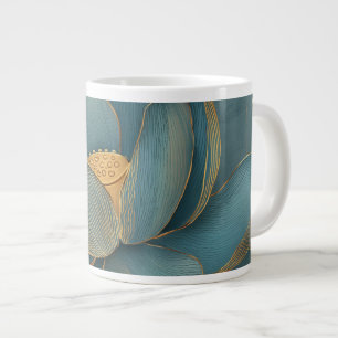 Teal and Gold Lotus Flower Geometric Line Giant Coffee Mug