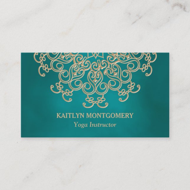 Teal and Gold Mandala Business Card (Front)