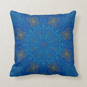 Teal and Gold Mandala with Butterfly Throw Pillow