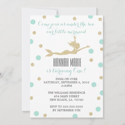 Teal and Gold Mermaid Birthday Party Invitations