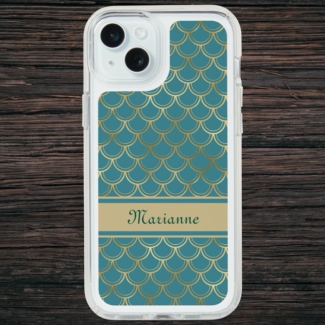 Teal and Gold Mermaid Scales with Monogram Name Speck iPhone Case (Creator Uploaded)