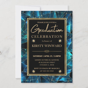 Teal and Gold Midnight Crystal Galaxy Graduation Invitation