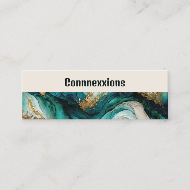 Teal and Gold Modern Abstract  Mini Business Card (Front)