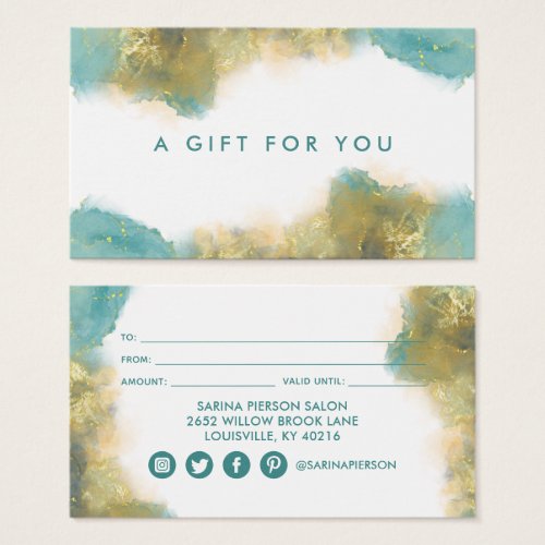 Teal And Gold Modern Art Liquid Ink Gift Card