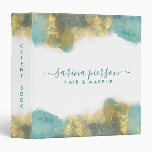 Teal And Gold Modern Art Liquid Watercolor Ink 3 Ring Binder