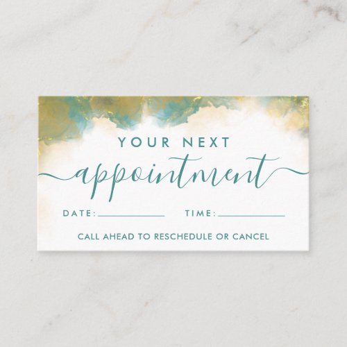 Teal And Gold Modern Art Liquid Watercolor Ink Appointment Card